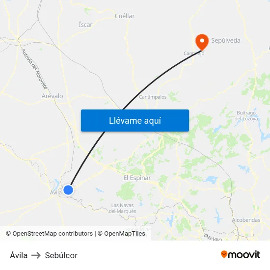 Ávila to Sebúlcor map
