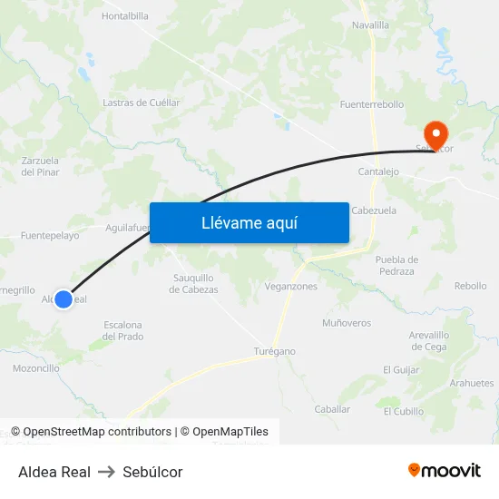 Aldea Real to Sebúlcor map