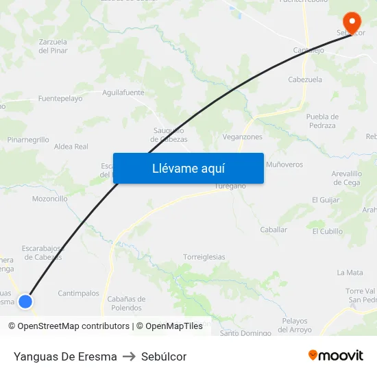 Yanguas De Eresma to Sebúlcor map