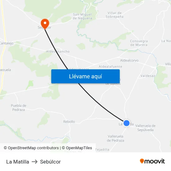 La Matilla to Sebúlcor map