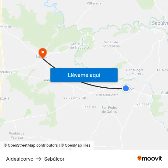 Aldealcorvo to Sebúlcor map