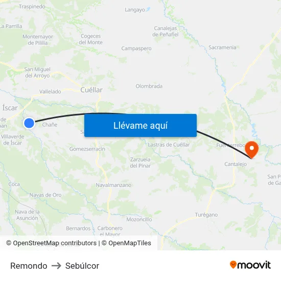 Remondo to Sebúlcor map