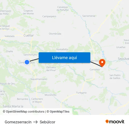Gomezserracín to Sebúlcor map