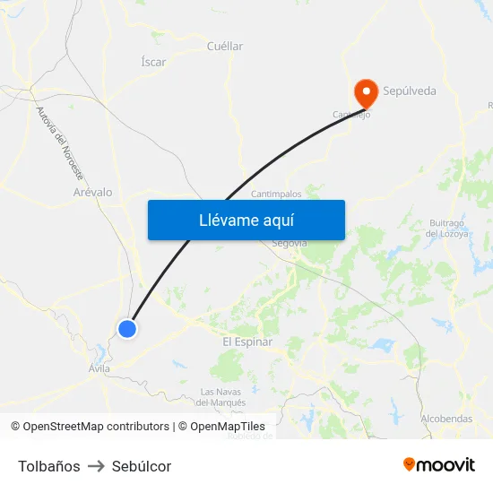 Tolbaños to Sebúlcor map