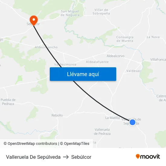 Valleruela De Sepúlveda to Sebúlcor map