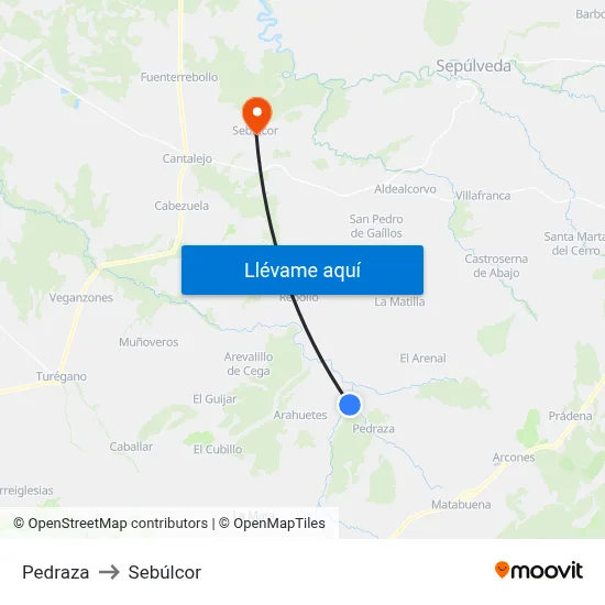 Pedraza to Sebúlcor map