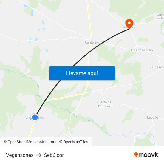 Veganzones to Sebúlcor map