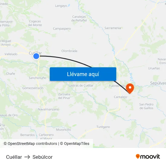 Cuéllar to Sebúlcor map