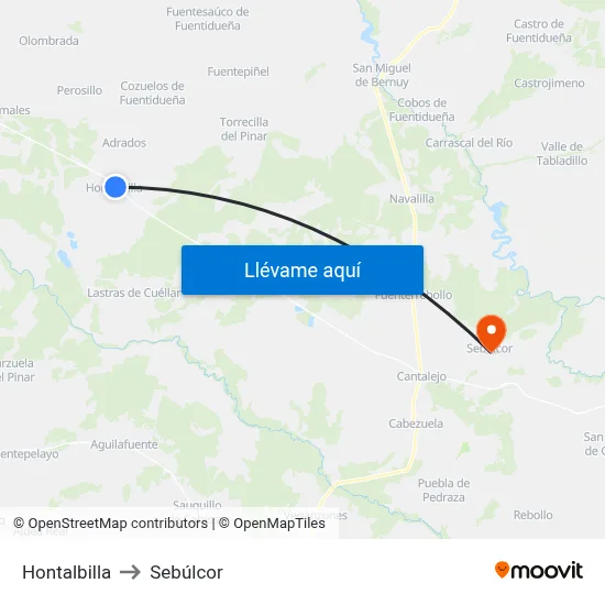 Hontalbilla to Sebúlcor map