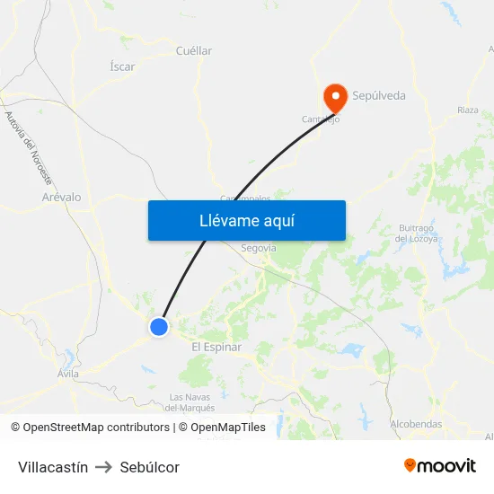 Villacastín to Sebúlcor map