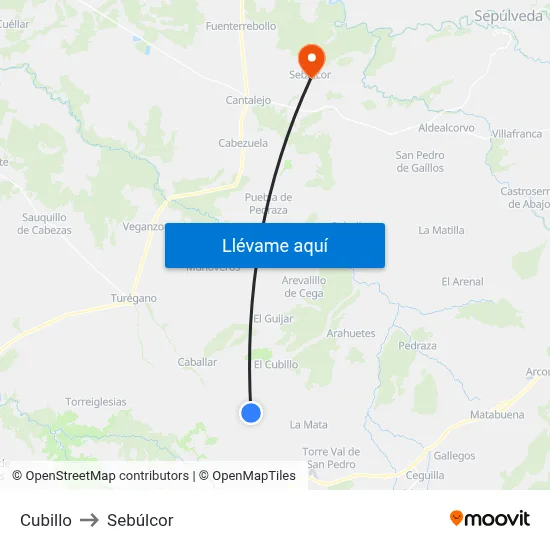Cubillo to Sebúlcor map