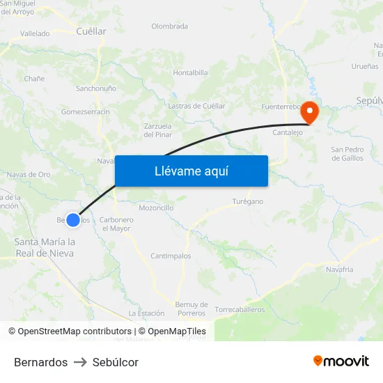 Bernardos to Sebúlcor map
