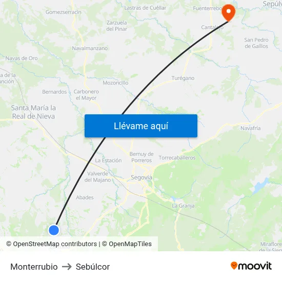 Monterrubio to Sebúlcor map