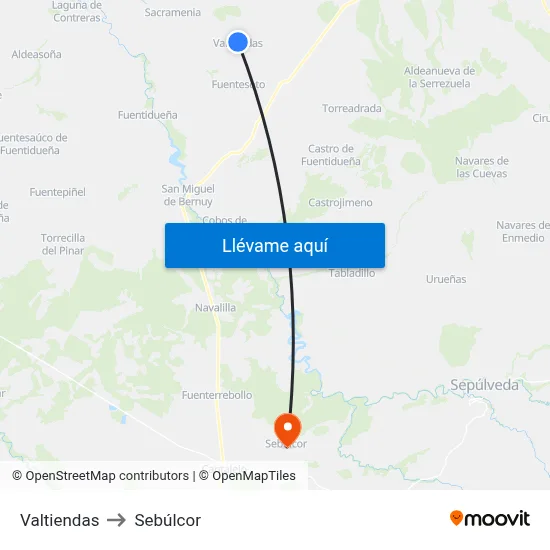 Valtiendas to Sebúlcor map