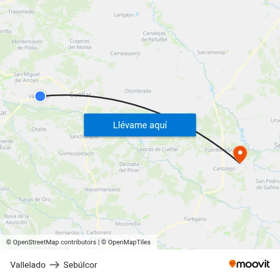Vallelado to Sebúlcor map