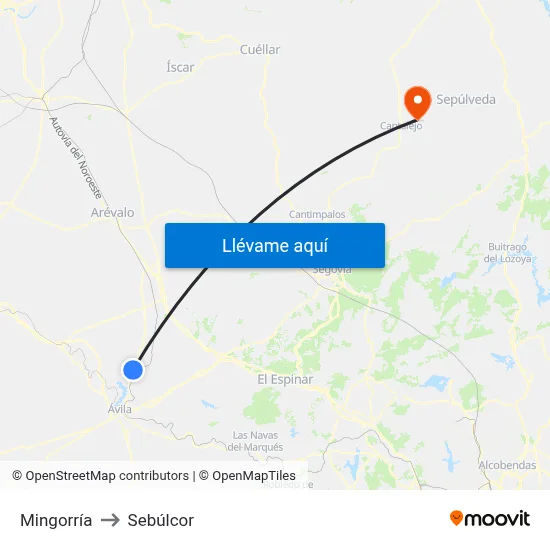 Mingorría to Sebúlcor map