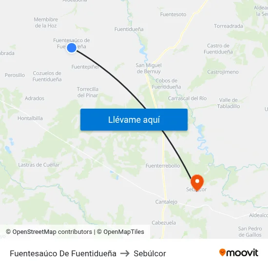 Fuentesaúco De Fuentidueña to Sebúlcor map