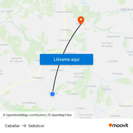 Caballar to Sebúlcor map