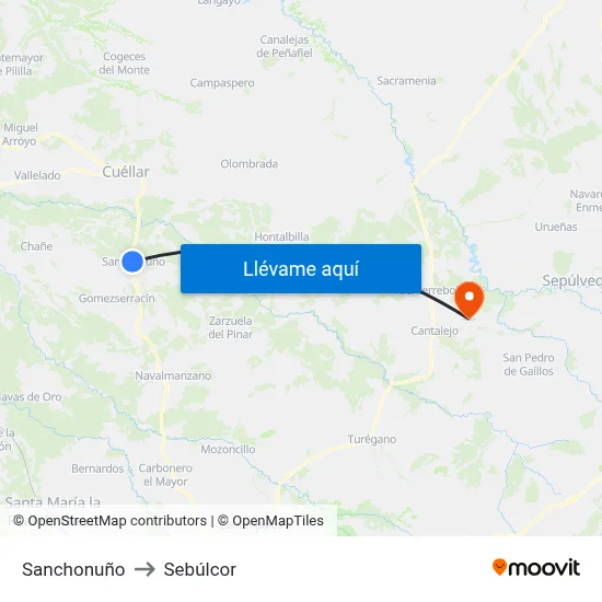 Sanchonuño to Sebúlcor map