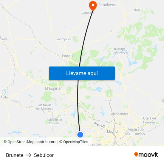 Brunete to Sebúlcor map