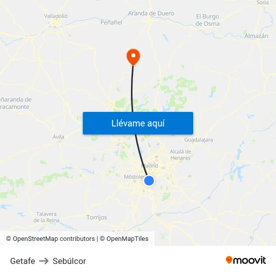 Getafe to Sebúlcor map