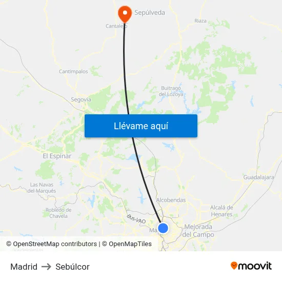 Madrid to Sebúlcor map