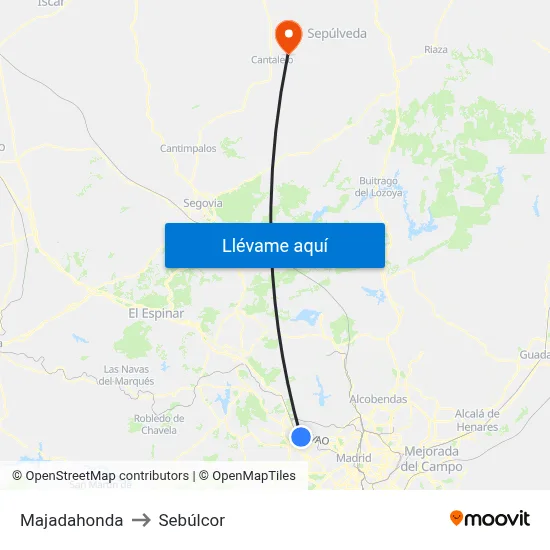 Majadahonda to Sebúlcor map
