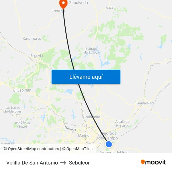 Velilla De San Antonio to Sebúlcor map