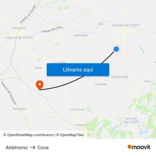Aldehorno to Coca map