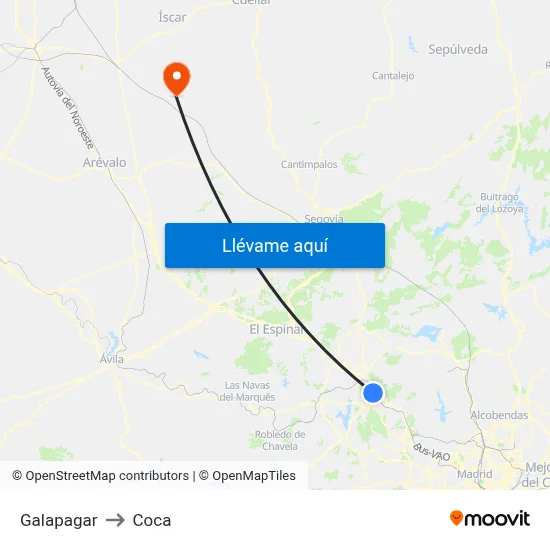 Galapagar to Coca map
