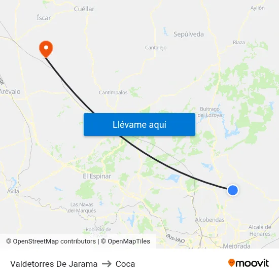 Valdetorres De Jarama to Coca map