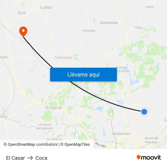 El Casar to Coca map