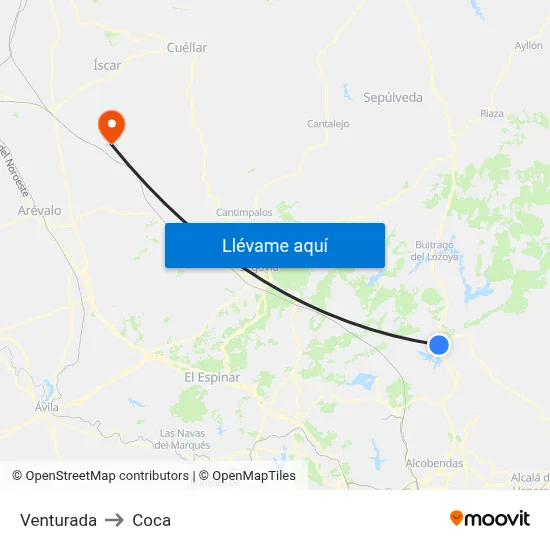 Venturada to Coca map