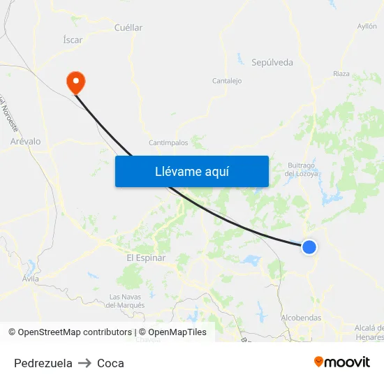 Pedrezuela to Coca map