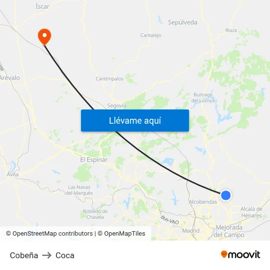 Cobeña to Coca map