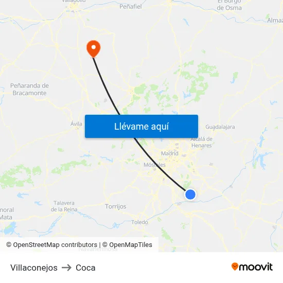 Villaconejos to Coca map