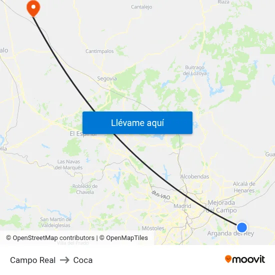 Campo Real to Coca map
