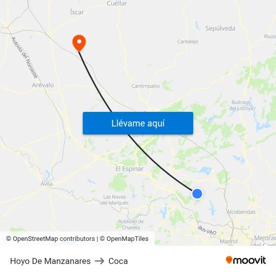 Hoyo De Manzanares to Coca map