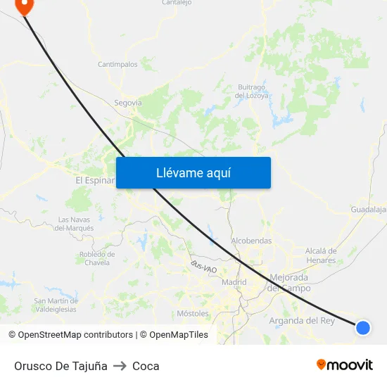 Orusco De Tajuña to Coca map