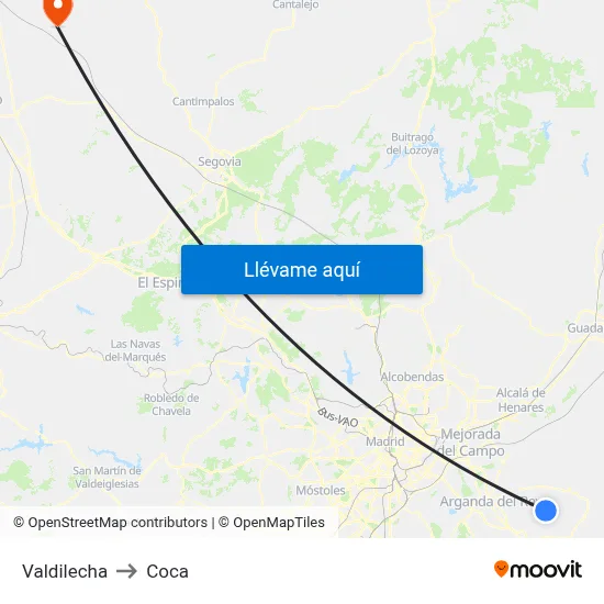 Valdilecha to Coca map