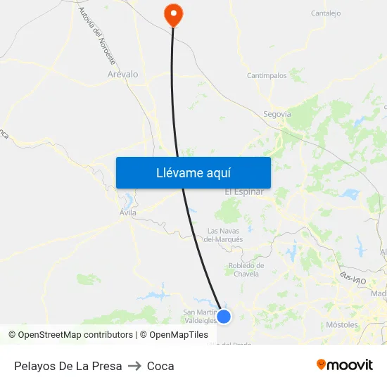 Pelayos De La Presa to Coca map