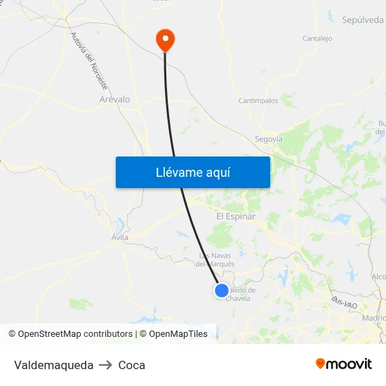 Valdemaqueda to Coca map