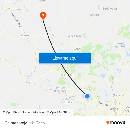 Colmenarejo to Coca map