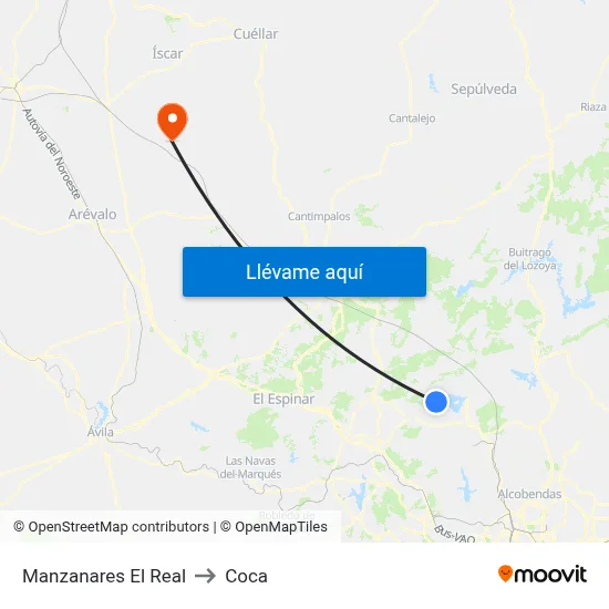 Manzanares El Real to Coca map