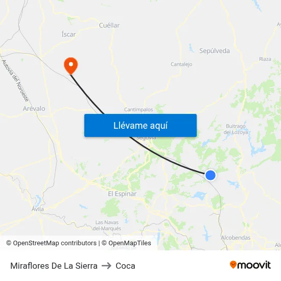 Miraflores De La Sierra to Coca map