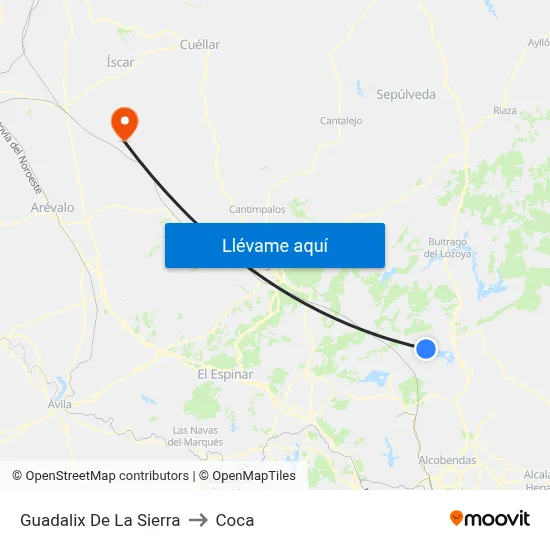 Guadalix De La Sierra to Coca map