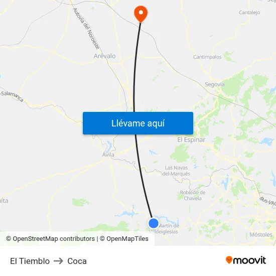 El Tiemblo to Coca map