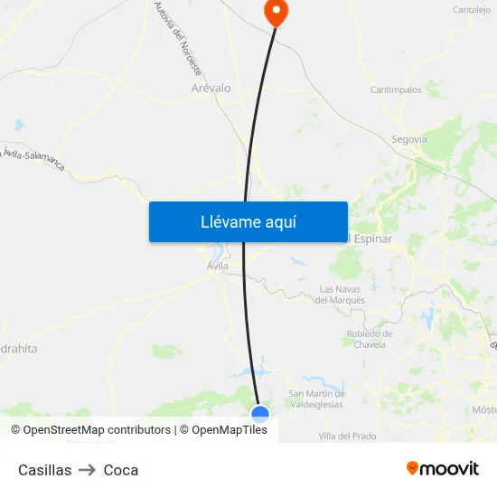Casillas to Coca map