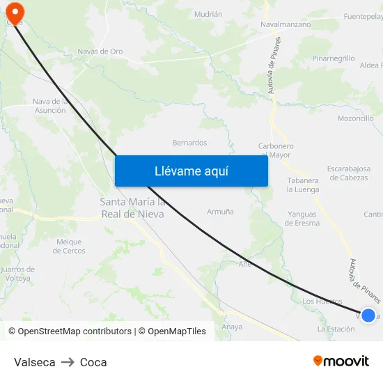Valseca to Coca map