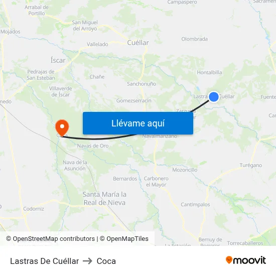 Lastras De Cuéllar to Coca map